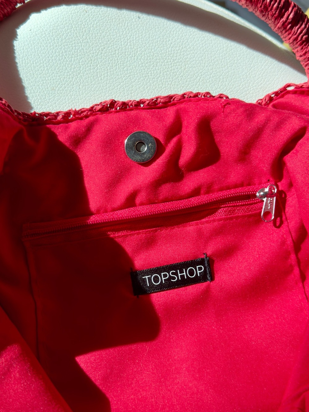 Topshop Straw Crochet Tote Bag with Floral Charm - Red - Picture 2 of 7